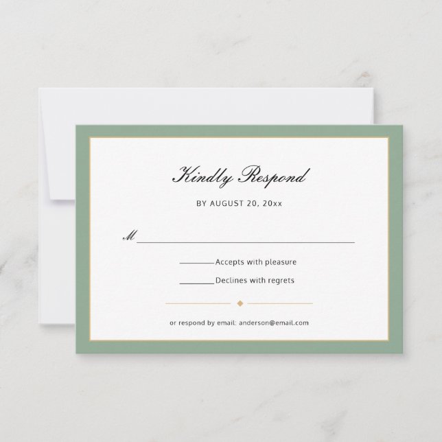 Sage Green and Gold | Script RSVP Card (Front)
