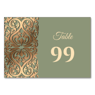 Sage Green and Gold Wedding Elegant Luxury Table Number