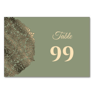 Sage Green and Gold Wedding Elegant Luxury Table Number