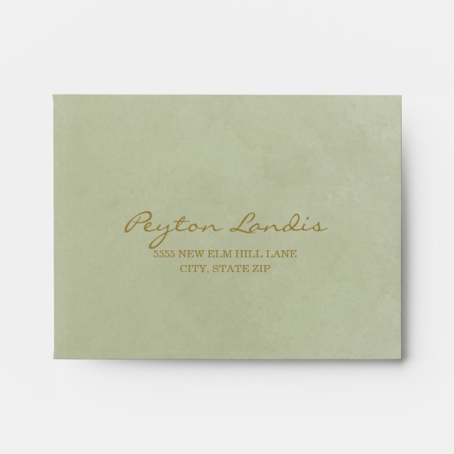 Sage Green and Gold Wedding RSVP Return Envelope (Front)