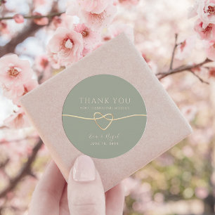 Sage Green and Gold Wedding Thank You Classic Round Sticker