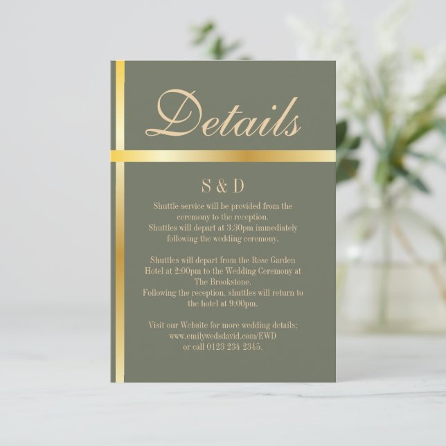 Sage Green and Golden Wedding Enclosure Card (Standing Front)