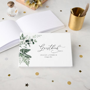 sage green and greenery floral wedding guest book