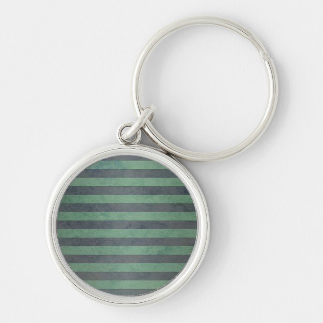 Sage Green and Heather Grey Stripes Pattern Key Ring (Front)