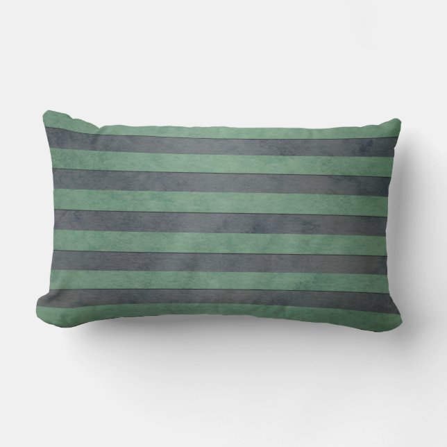 Sage Green and Heather Grey Stripes Pattern Lumbar Cushion (Front)