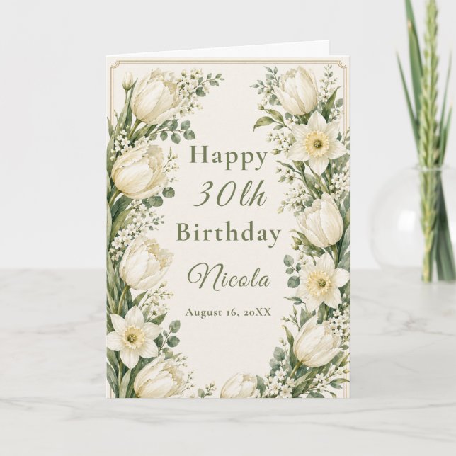 Sage Green and Ivory Birthday Card (Front)