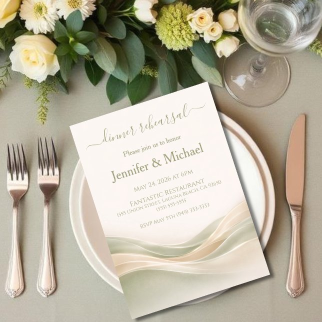Sage Green and Ivory Dinner Rehearsal  Invitation (Sage Green and Ivory Dinner Rehearsal  Invitation )