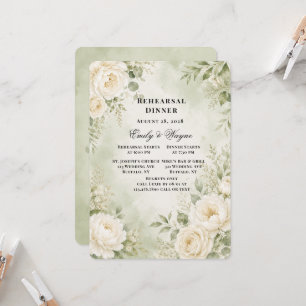 Sage green and Ivory Floral Rehearsal Dinner Invitation