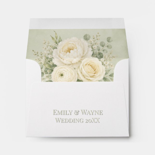 Sage Green and Ivory Floral Wedding Envelope (Back (Bottom))