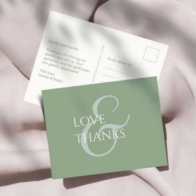 Sage Green and Ivory Non-Photo Thank You Postcard (Creator Uploaded)