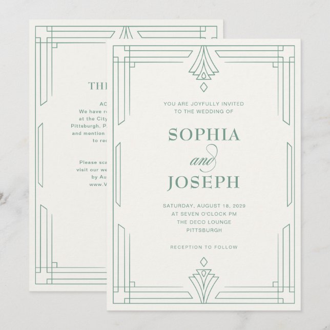 Sage Green and Ivory | QR Code All in One Wedding Invitation (Front/Back)