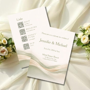 Sage Green and Ivory Wedding All in One Invitation