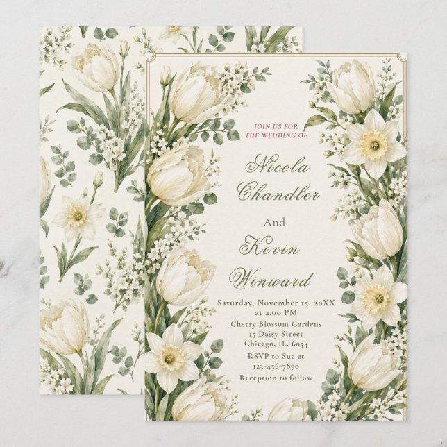 Sage Green and Ivory Wedding Invitation (Front/Back)