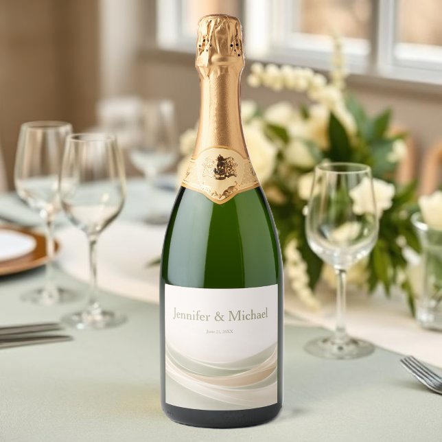 Sage Green and Ivory Wedding Sparkling Wine Label (Sage Green and Ivory Wedding Sparkling Wine Label )