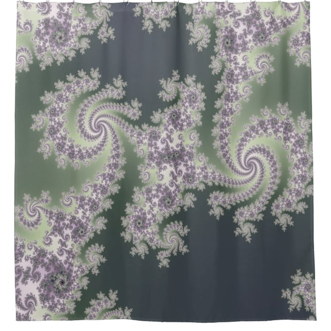 Sage Green and Lavender Mandelbrot Shower Curtain (Front)