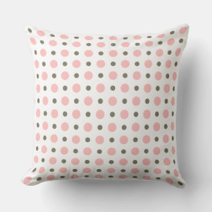 sage green and light pink dots on white cushion