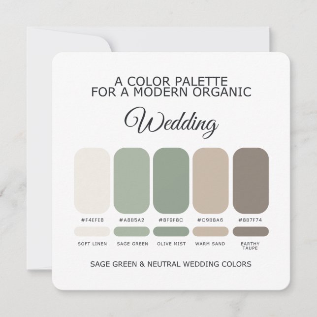 Sage Green and Neutral Wedding Color Palette Card (Front)