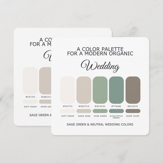 Sage Green and Neutral Wedding Color Palette Card (Front/Back)
