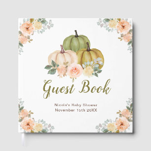 Sage Green and Peach Floral Pumpkins Baby Shower Guest Book