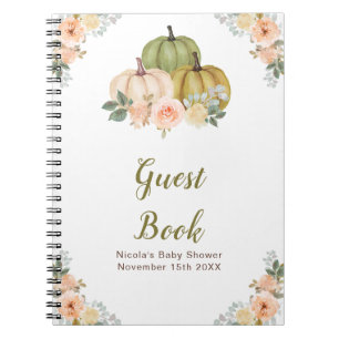 Sage Green and Peach Floral Pumpkins Baby Shower Notebook