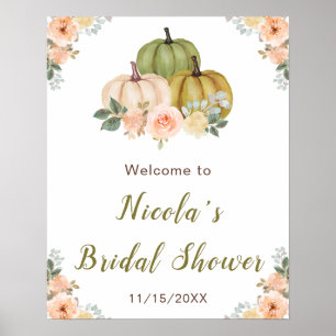 Sage Green and Peach Floral Pumpkins Bridal Shower Poster