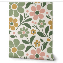 Sage Green and Peach Groovy 70s Flower