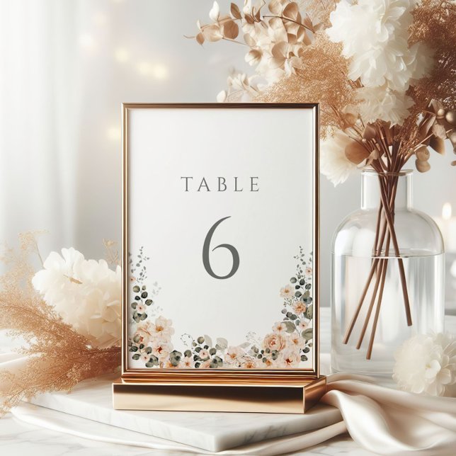 Sage Green and Peach Wedding Table Number Sign (Creator Uploaded)