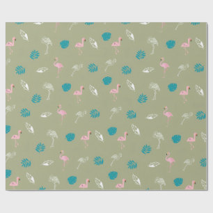 Sage Green and Pink Flamingo Wrapping Paper