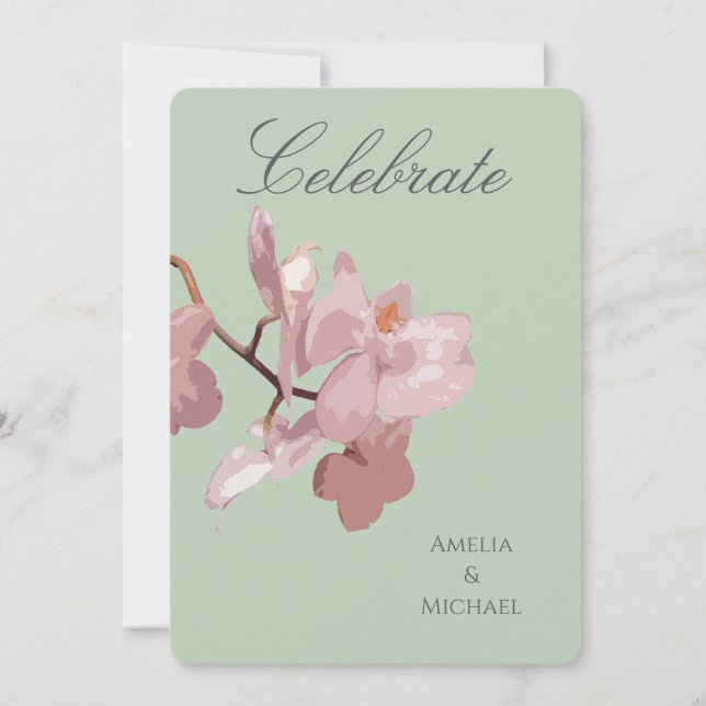 Sage Green And Pink Orchid Invitation (Front)