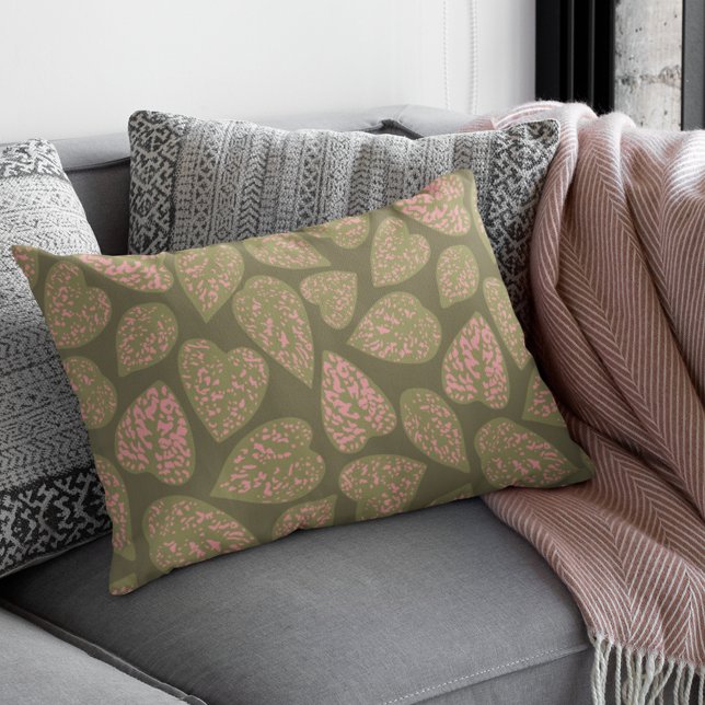 Sage Green and Pink Polka Dot Plant Leaves Lumbar Cushion (Creator Uploaded)