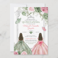 Sage Green And Pink Twin Quinceañera Butterfly