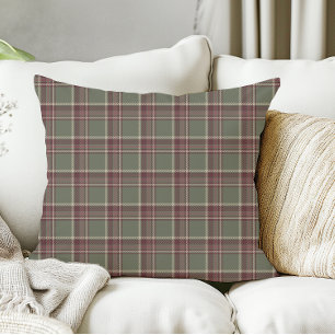 Sage Green and Purple Dark Berry Christmas Plaid Cushion