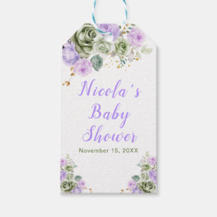 Sage Green and Purple Floral Baby Shower Gift Tags