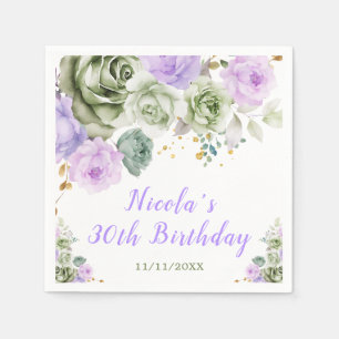 Sage Green and Purple Floral Birthday Napkin