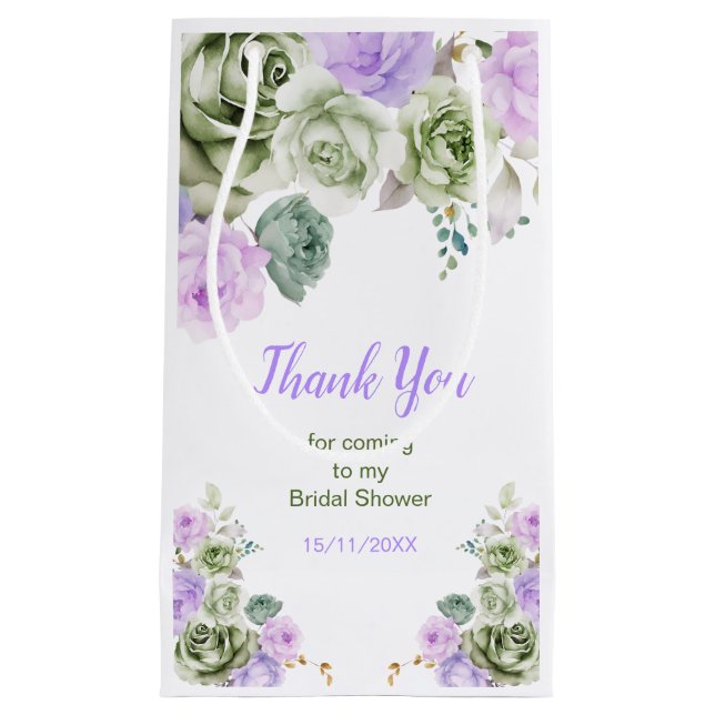 Sage Green and Purple Floral Bridal Shower Small Gift Bag (Front)