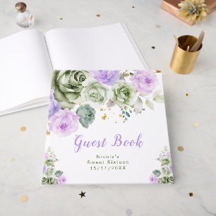 Sage Green and Purple Floral Sweet Sixteen Guest Book