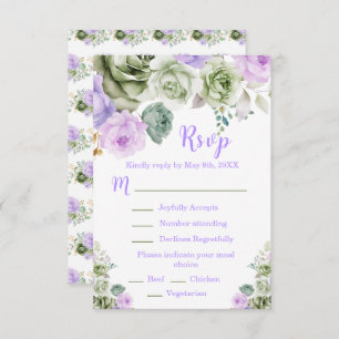 Sage Green and Purple Floral Sweet Sixteen RSVP Card