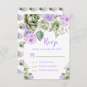 Sage Green and Purple Floral Sweet Sixteen RSVP Card