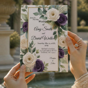 Sage Green and Purple Floral wedding invitation
