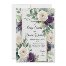 Sage Green and Purple Floral wedding invitation