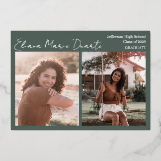 Sage Green and Real Silver Foil Announcement Card