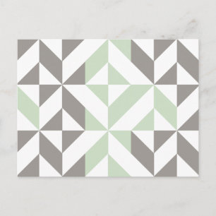 Sage Green and Silver Geometric Deco Cube Pattern Postcard