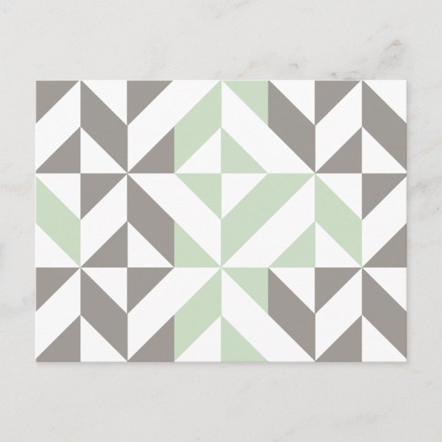 Sage Green and Silver Geometric Deco Cube Pattern Postcard (Front)