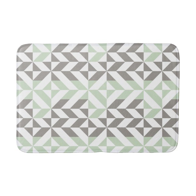 Sage Green and Silver Geometric ZigZag Bath Mat (Front)