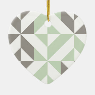 Sage Green and Silver Geometric ZigZag Ceramic Tree Decoration