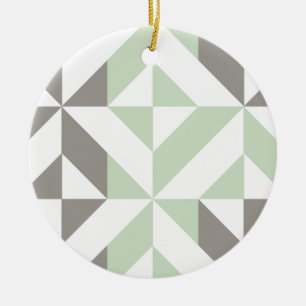 Sage Green and Silver Geometric ZigZag Ceramic Tree Decoration