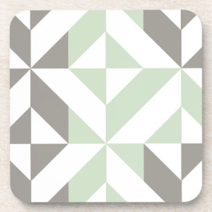 Sage Green and Silver Geometric ZigZag Coaster