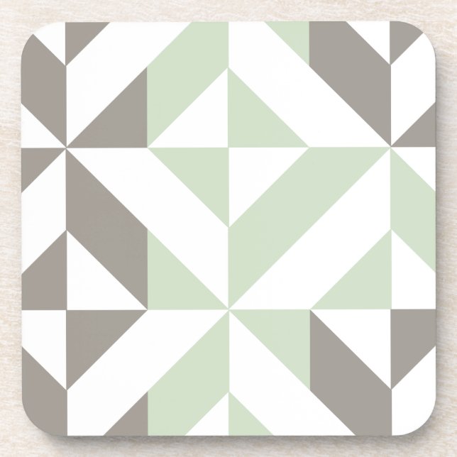 Sage Green and Silver Geometric ZigZag Coaster (Front)