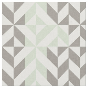 Sage Green and Silver Geometric ZigZag Fabric