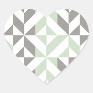 Sage Green and Silver Geometric ZigZag Heart Sticker